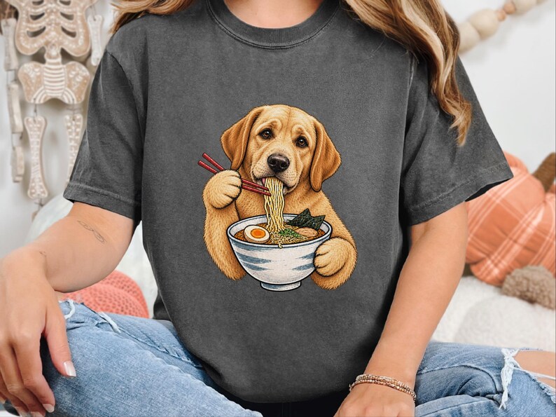Yellow Lab Ramen Shirt, Labrador Retriever Gift, Noodle Lover Tee, Funny Dog Shirt, Labrador Mom Gift, Foodie Shirt, Dog Dad Shirt, Lab image 7