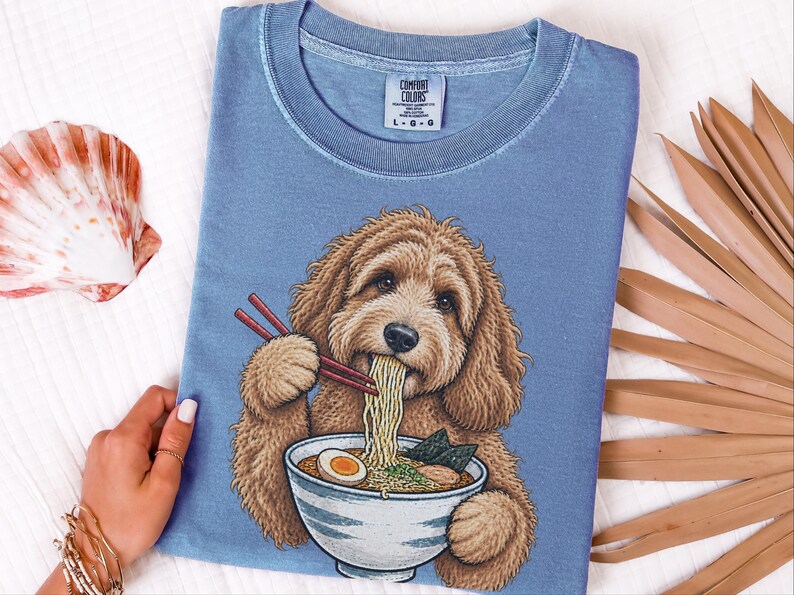 Labradoodle Shirt, Ramen Lover Gift, Labradoodle Mom Gift, Japanese Food Tee, Noodle Lover Shirt, Ramen Cat Art image 4