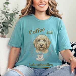 Comfort Colors Labradoodle Shirt Coffee And Labradoodles, Golden Doodle Dog Art Print, Doodle Mom Dad Sweatshirt, Whimsical Pet Art image 8
