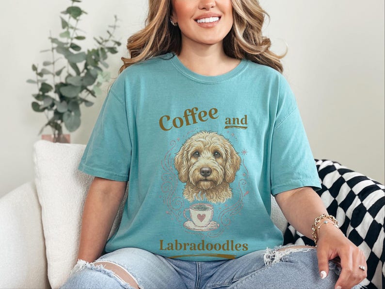 Comfort Colors Labradoodle Shirt Coffee And Labradoodles, Golden Doodle Dog Art Print, Doodle Mom Dad Sweatshirt, Whimsical Pet Art image 8