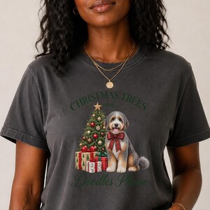 Aussiedoodle jultröja, julklapp för husdjursälskare, julgranar och klotter tack, hundmamma-tröja, festlig valptröja bild 6
