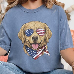 Comfort Colors Patriotic Golden Retriever Shirt, American Flag USA Independence Day Tee, Fourth of July Dog Mom Clothing, Patriotic Dog Gift image 3