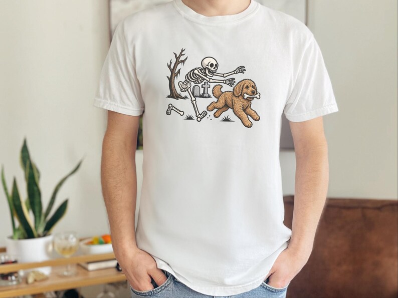 Labradoodle Skeleton Shirt, Spooky Labradoodle Dog Gift, Skeleton Dog Tee, Halloween Dog Shirt, Labradoodle Mom Owner Art, Funny Dog Shirt image 2