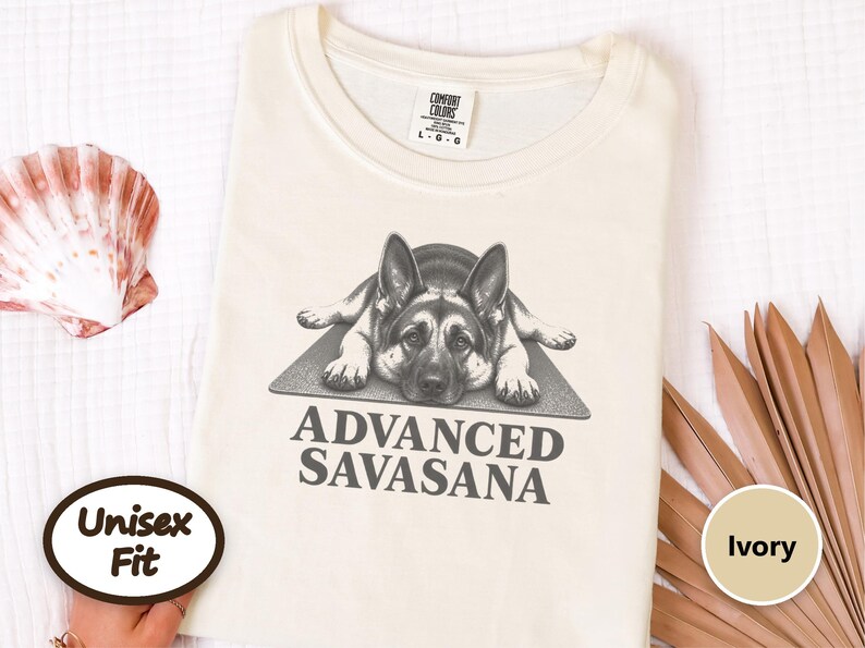 German Shepherd Shirt, Funny Dog T Shirt, Advanced Savasana, Yoga Lover Gift, Dog Owner Tee, Meditation Humor, Fitness Gift imagem 7