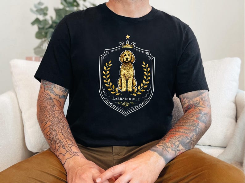 Golden Labradoodle Royal Crest Shirt, Regal Pet Art Goldendoodle Hoodie, King Dog Portrait Labradoodle Tee, Dog Lover Gift image 6