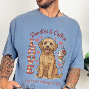 Comfort Colors Goldendoodle Mom T-Shirt, Doodles and Coffee My Heart Belongs To You Tee, Retro Labradoodle Dog Owner Shirt, Doodle Dog Gift image 6