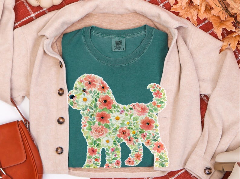 Comfort Colors Cockapoo Silhouette Floral Shirt, Dog Mom Gift, Botanical Pet Lover Tee, Puppy Owner Present, Vintage Fur Baby image 8