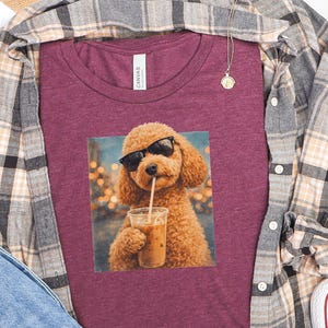 Quirky Caffeine Tee, Cockapoo Iced Coffee Cool Dog Shirt, Funny Pet Humor Gift for Dog Lovers, Summer Beach Vacation Tee image 2
