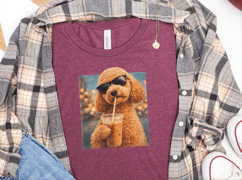 Quirky Caffeine Tee, Cockapoo Iced Coffee Cool Dog Shirt, Funny Pet Humor Gift for Dog Lovers, Summer Beach Vacation Tee image 2