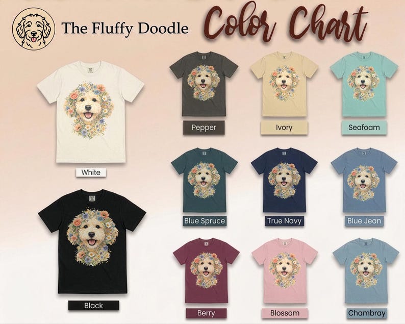 Comfort Colors Doodle Dog Gift, Golden Doodle Floral Tee, Watercolor Dog Art, Goldendoodle Owner Gift, Spring Summer, Goldendoodle Print immagine 8