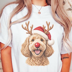 Christmas Goldendoodle Shirt, Goldendoodle Mom Gift, Holiday Dog Sweater, Rudolph Red Nose Doodle Crewneck, Festive Pet Lover Apparel image 6
