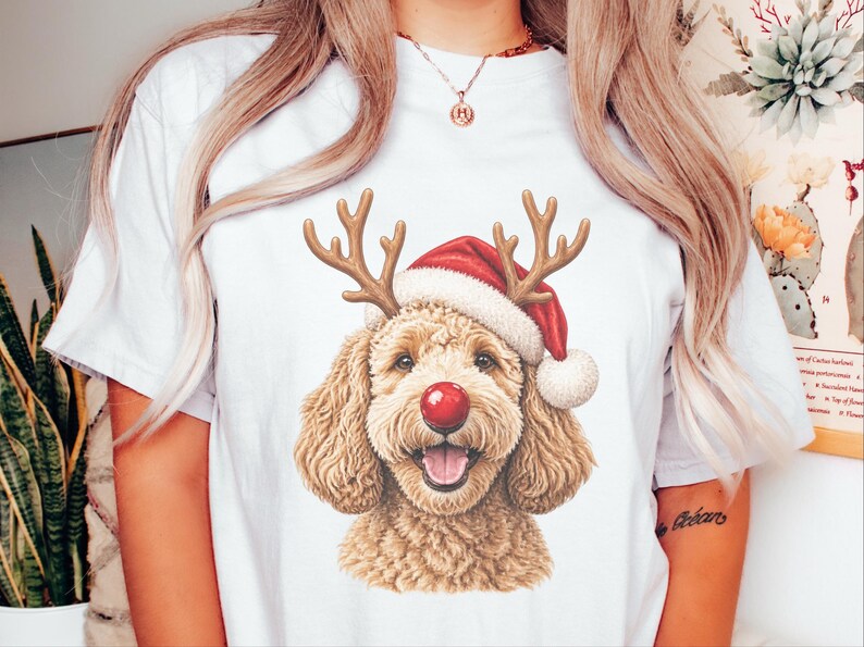 Christmas Goldendoodle Shirt, Goldendoodle Mom Gift, Holiday Dog Sweater, Rudolph Red Nose Doodle Crewneck, Festive Pet Lover Apparel image 6