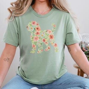 Doodle Dog Gift, Golden Doodle Floral Silhouette Shirt, Modern Pet Portrait Cottagecore Art, Wildflower Dog Mom., Goldendoodle Dog image 3