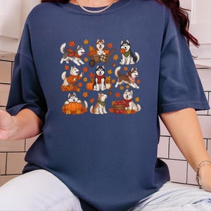 Autumn Husky Shirt, Siberian Husky Dog Gift, Fall Dog Mom Sweatshirt, Cozy Autumn Apparel, Cute Puppy Tee image 10