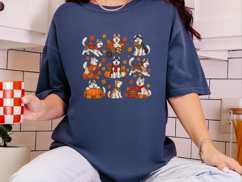 Autumn Husky Shirt, Siberian Husky Dog Gift, Fall Dog Mom Sweatshirt, Cozy Autumn Apparel, Cute Puppy Tee image 10