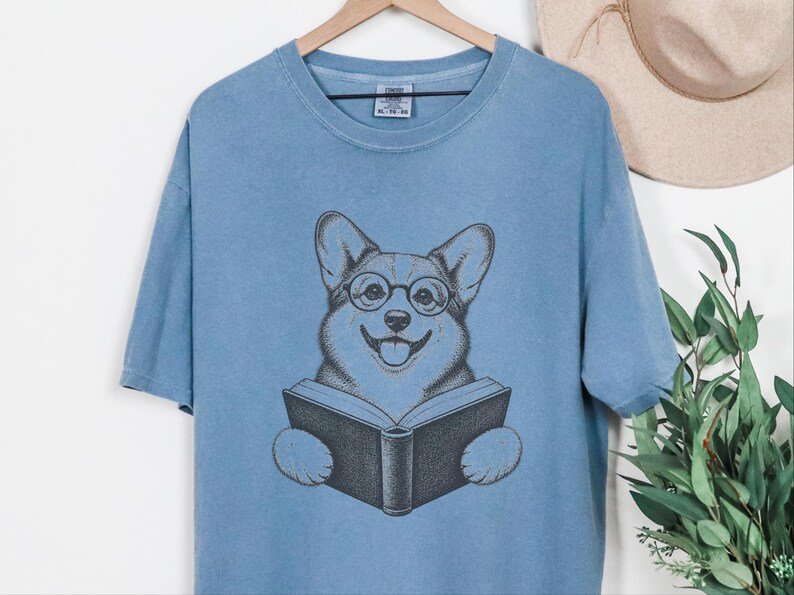 Corgi Reader Shirt, Corgi Mom Gift, Bookish Dog Tee, Librarian Present, Book Lover Shirt, Dog Dad Gift image 9