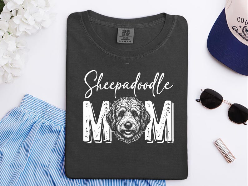 Comfort Colors Sheepadoodle Mom 1717 Tee, Doodle Mama Gift, Sheepadoodle Lover Gift, Retro Dog Shirt, New Dog Mom Gift, Doodle Dog Art image 5