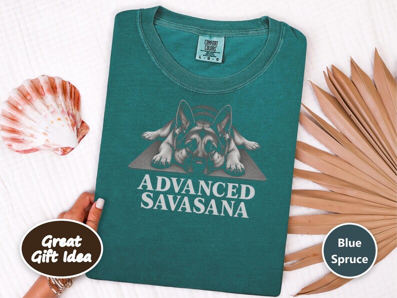 German Shepherd Shirt, Funny Dog T Shirt, Advanced Savasana, Yoga Lover Gift, Dog Owner Tee, Meditation Humor, Fitness Gift imagem 4