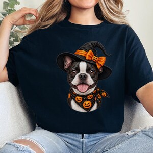 Camiseta de Halloween com Boston Terrier, Presente Assustador para Mãe de Cachorro, Camiseta para Dono de Cachorro Bruxo imagem 9