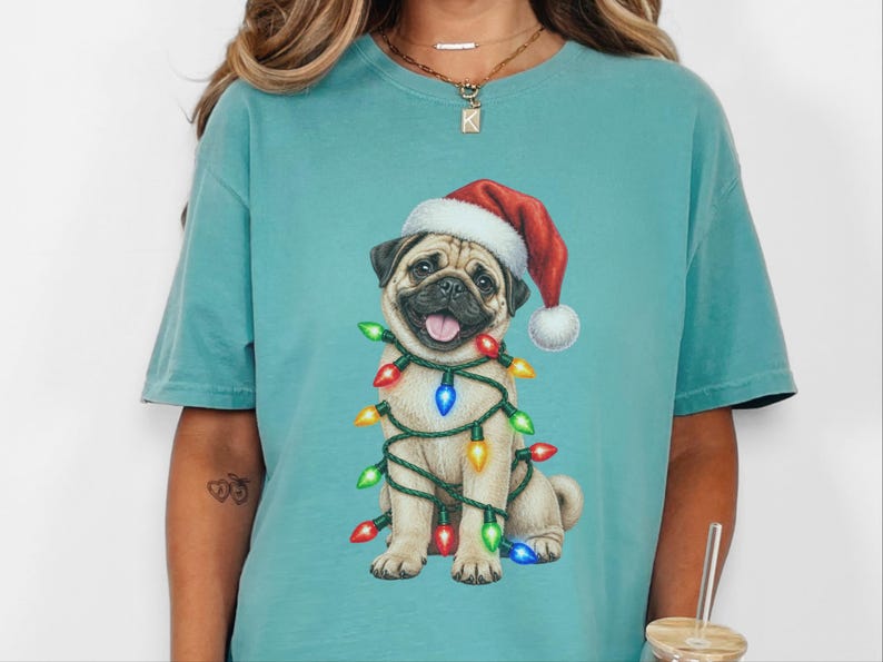 Pug Christmas Shirt, Christmas Pug Gift, Pug Lover Shirt, Holiday Pet Shirt, Santa Pug Tee image 7