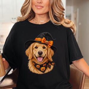 Halloween Dog Shirt, Witch Dog Shirt, Golden Retriever Mom Gift, Fall Dog Lover Tee, Golden Mom Gift image 2