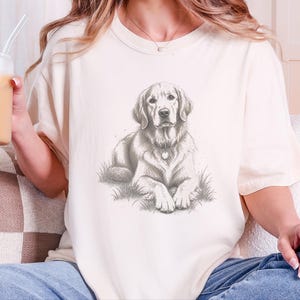 Golden Retriever Shirt, Golden Retriever Gift, Golden Retriever Dog Mom Tee, Vintage Sketch Print, Dog Lover Shirt image 1