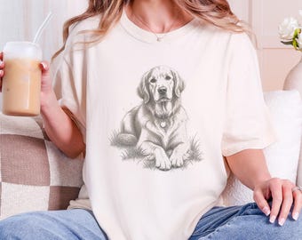 Golden Retriever Shirt, Golden Retriever Gift, Golden Retriever Dog Mom Tee, Vintage Sketch Print, Dog Lover Shirt