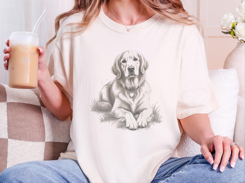 Golden Retriever Shirt, Golden Retriever Gift, Golden Retriever Dog Mom Tee, Vintage Sketch Print, Dog Lover Shirt image 1