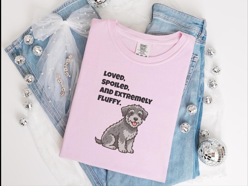 Comfort Colors Schnoodle Lover Crewneck Sweatshirt, Loved, Spoiled, and Extremely Fluffy Dog Mom Tee, Schnoodle Dad Cross-Breed Doodle Dog image 6