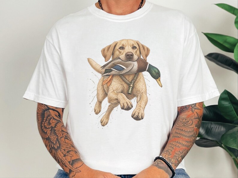 Yellow Lab Gift, Duck Hunting Shirt, Waterfowl Hunter Tee, Labrador Retriever Art, Bird Dog Shirt, Vintage Hunting Gift For Men image 4