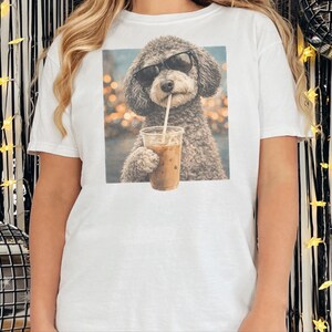 Comfort Colors Schnoodle Lover Iced Coffee Dog Shirt, Dog Drinking Coffee Tee, Schnoodle Mom Dad Gift, Cute Doodle Graphic Top, T-shirt image 2