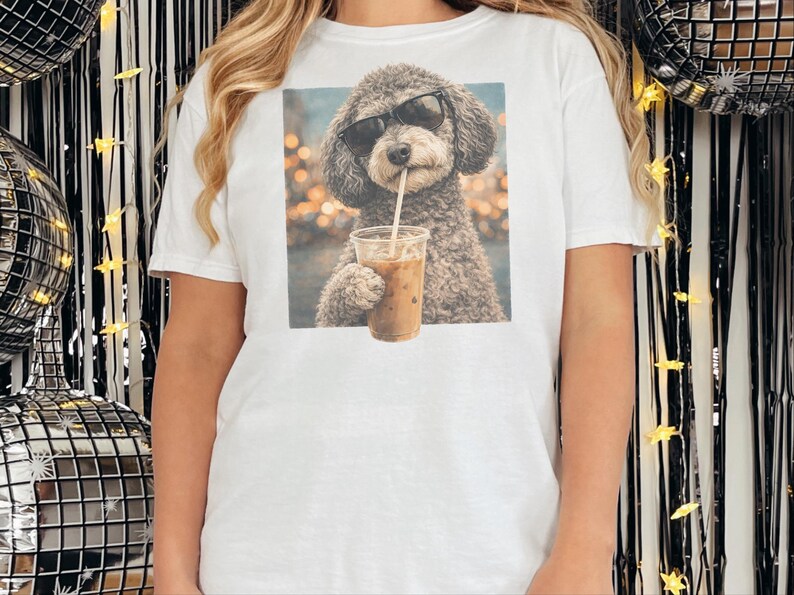 Comfort Colors Schnoodle Lover Iced Coffee Dog Shirt, Dog Drinking Coffee Tee, Schnoodle Mom Dad Gift, Cute Doodle Graphic Top, T-shirt image 2