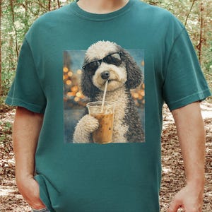 Comfort Colors Silly Dog Shirt, Iced Coffee Girly Tee, Sheepadoodle Cool Dog Mom Graphic Shirt, Coffee Lover Gift for Her, Dog Shirt Women image 7