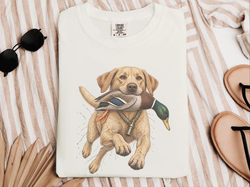 Yellow Lab Gift, Duck Hunting Shirt, Waterfowl Hunter Tee, Labrador Retriever Art, Bird Dog Shirt, Vintage Hunting Gift For Men image 6