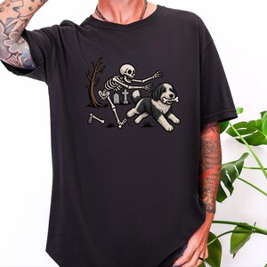 Sheepadoodle Skeleton Shirt, Spooky Dog Gift, Skeleton Dog Tee, Sheepadoodle Halloween Shirt, Funny Skeleton Dog Scene image 8