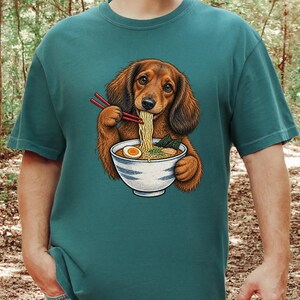 Dachshund Ramen Shirt, Wiener Dog Gift, Long Haired Doxie Tee, Japanese Food Art, Noodle Lover Shirt, Doxie Mom Gift image 7