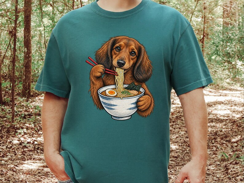 Dachshund Ramen Shirt, Wiener Dog Gift, Long Haired Doxie Tee, Japanese Food Art, Noodle Lover Shirt, Doxie Mom Gift image 7