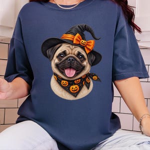 Halloween Pug Shirt, Pug Mom Gift, Witch Dog Tee, Spooky Dog Owner Gift, Dog Lover Halloween Gift image 2