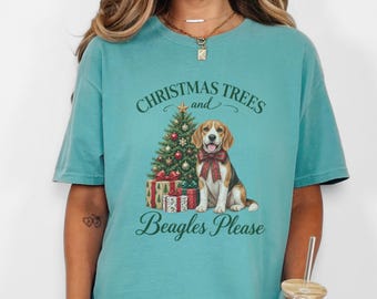 Christmas Dog Shirt, Beagle Christmas Trees And Beagles Please, Beagle Mom Gift, Holiday Dog Lover Tee, Puppy Xmas Sweater