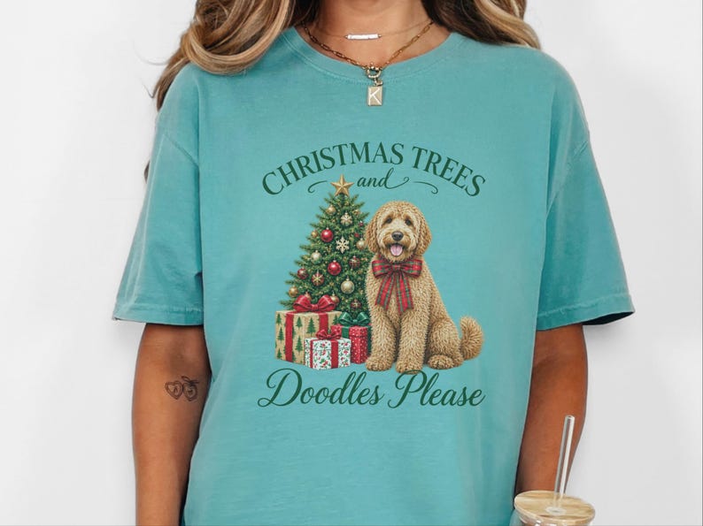 Kerstshirt voor honden, kerstcadeau voor Labradoodles, kerstbomen en doodles, trui voor hondenmoeders, T-shirt voor Labradoodle-liefhebbers, feestelijke top voor huisdiereigenaren afbeelding 5