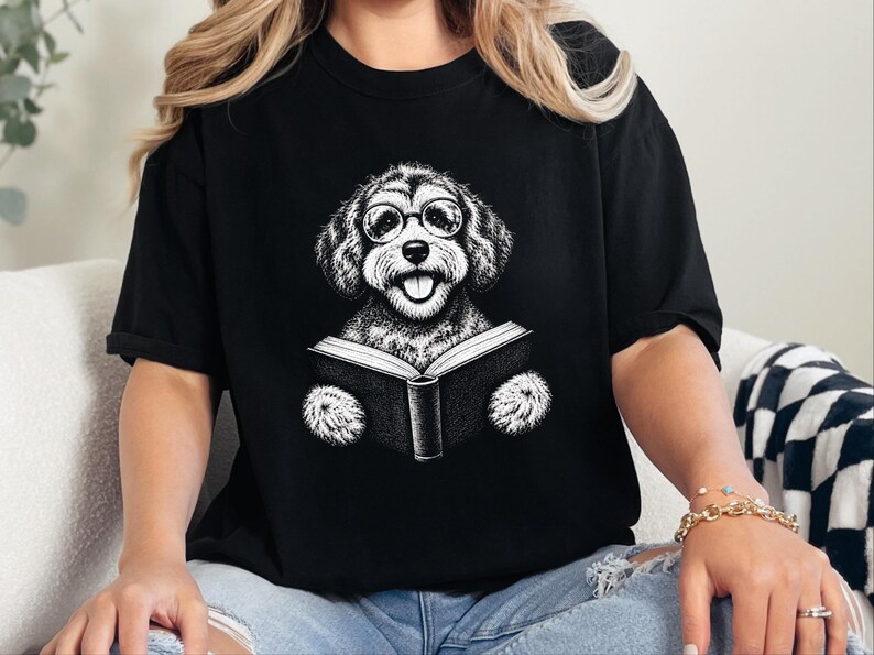 Schnoodle Reading Shirt, Bookish Dog Tee, Schnoodle Mom Gift, Dog Lover Book Shirt, Library Reader Tee image 3
