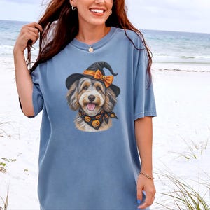 Witch Dog Shirt, Aussiedoodle Shirt, Doodle Mom Halloween Gift, Spooky Dog Lover Tee, Halloween Dog Shirt image 2