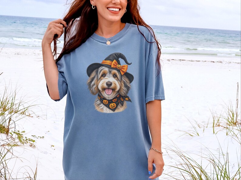 Witch Dog Shirt, Aussiedoodle Shirt, Doodle Mom Halloween Gift, Spooky Dog Lover Tee, Halloween Dog Shirt image 2