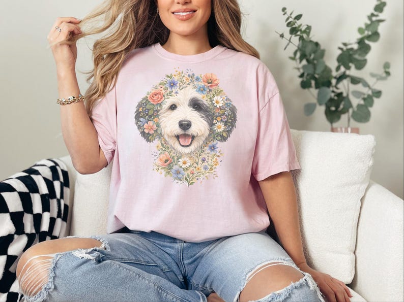 Comfort Colors Sheepadoodle T-shirt, Doodle Pet Art, Botanical Pet Lover Gift, Sheepadoodle Floral Face Spring Tee, Funny Pet Mom Shirt, Tee image 7