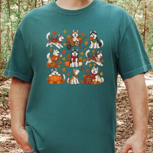 Autumn Husky Shirt, Siberian Husky Dog Gift, Fall Dog Mom Sweatshirt, Cozy Autumn Apparel, Cute Puppy Tee image 2
