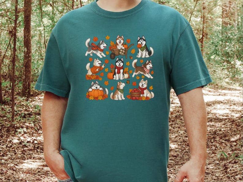Autumn Husky Shirt, Siberian Husky Dog Gift, Fall Dog Mom Sweatshirt, Cozy Autumn Apparel, Cute Puppy Tee image 2