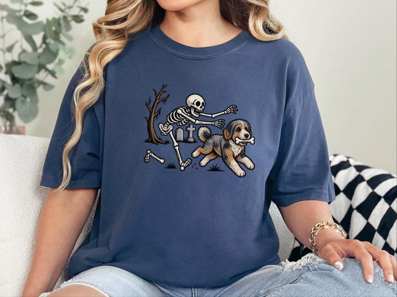 Skeleton Dog Shirt, Aussiedoodle Halloween Shirt, Spooky Dog Tee, Dog Lover Gift, Funny Skeleton Shirt image 5