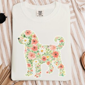 Comfort Colors Schnoodle Lover Schnoodle Floral Silhouette T-Shirt, Summer Flowers Dog Tee, Pet Owner Present, Summer Flowers Shirt image 3