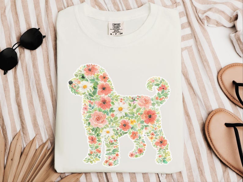 Comfort Colors Schnoodle Lover Schnoodle Floral Silhouette T-Shirt, Summer Flowers Dog Tee, Pet Owner Present, Summer Flowers Shirt image 3