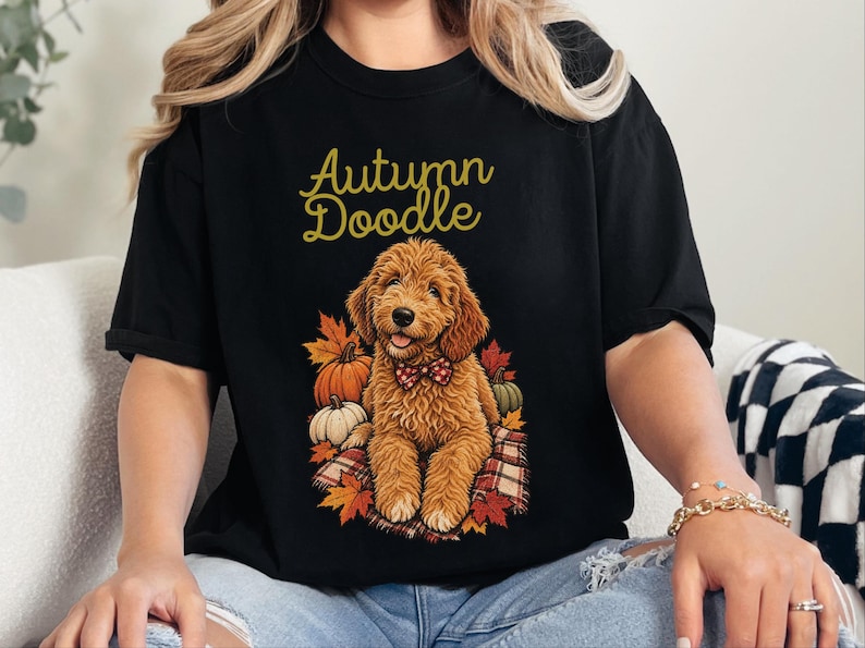 Koszulka dla psa w jesiennych kolorach Comfort Colors, koszulka dla mamy Goldendoodle, koszulka z jesiennym motywem Doodle, strój na Święto Dziękczynienia dla miłośnika psów Labradoodle, prezent dla miłośnika Doodle zdjęcie 4